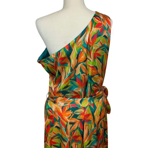 Nicole Miller One Shoulder Tropical Maxi Dress Women's 10 Resort Vacation Cruise - Picture 5 of 16
